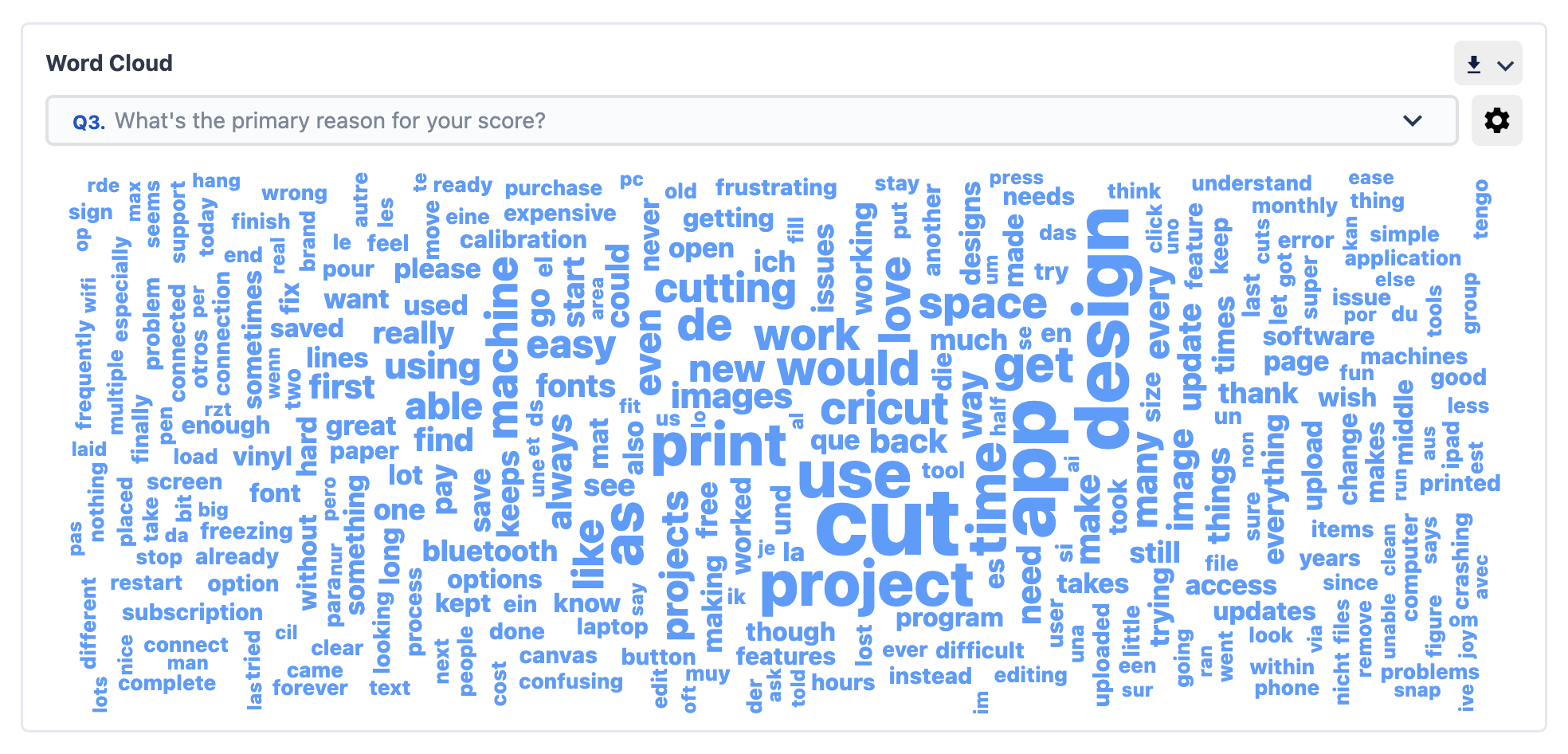  The image shows a word cloud created by SurveySensum to provide an overview of the NPS responses collected. 