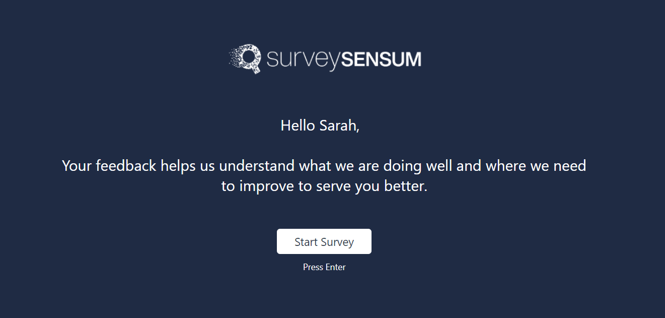 The image shows a personalized survey invitation sent to a respondent while collecting feedback. 
