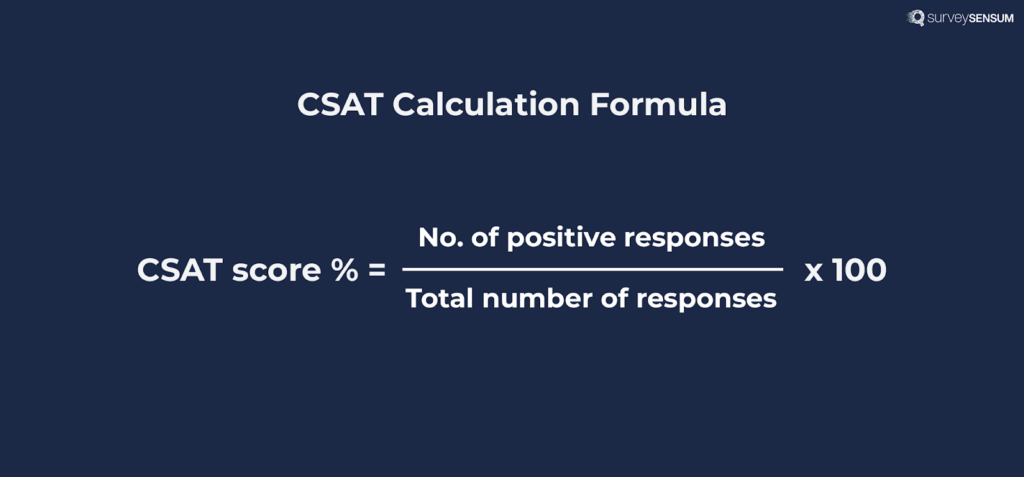 The image shows the formula that is used to calculate CSAT scores. 