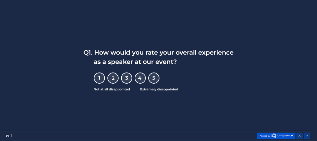 A survey image showing post event survey questions for speakers to gather their feedback on their overall experience as a speaker. 