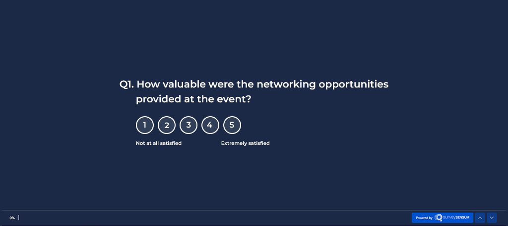 A survey image asking a post event survey question to vendor of the event about the networking opportunities on 1-5 point rating scale 