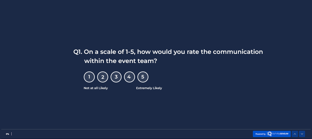 A survey image showing a post-event survey questions for employees about team communication