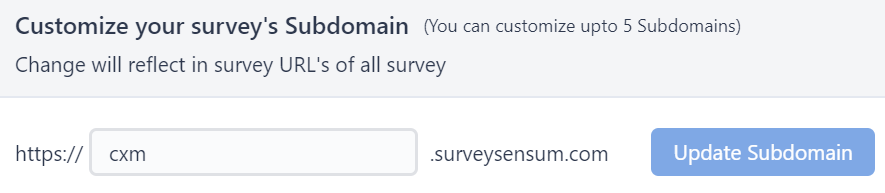 The image shows a customized URL created using the SurveySensum survey builder