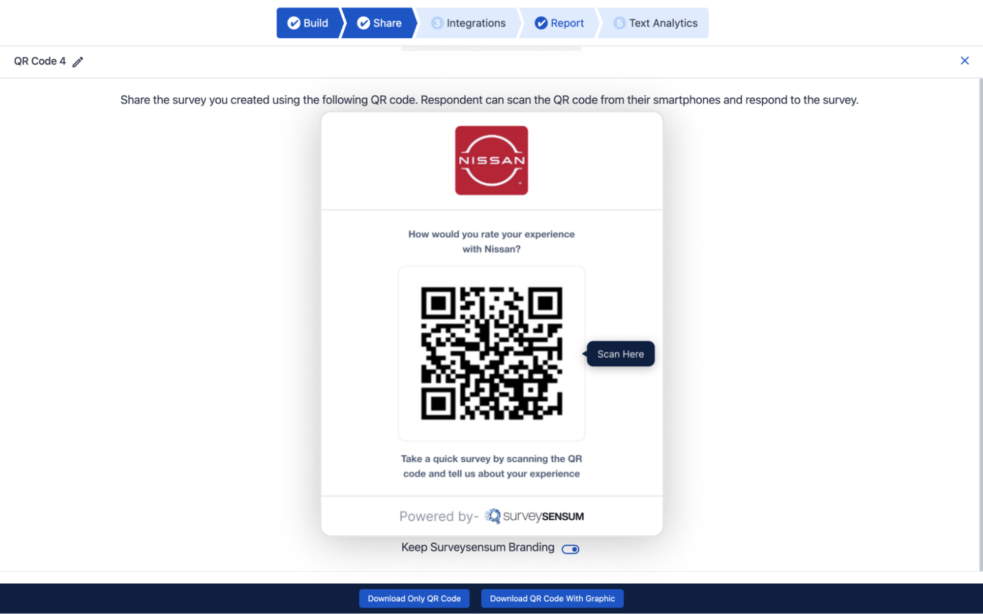 This image depicts the QR Code feature offered by Surveysensum for survey distribution 