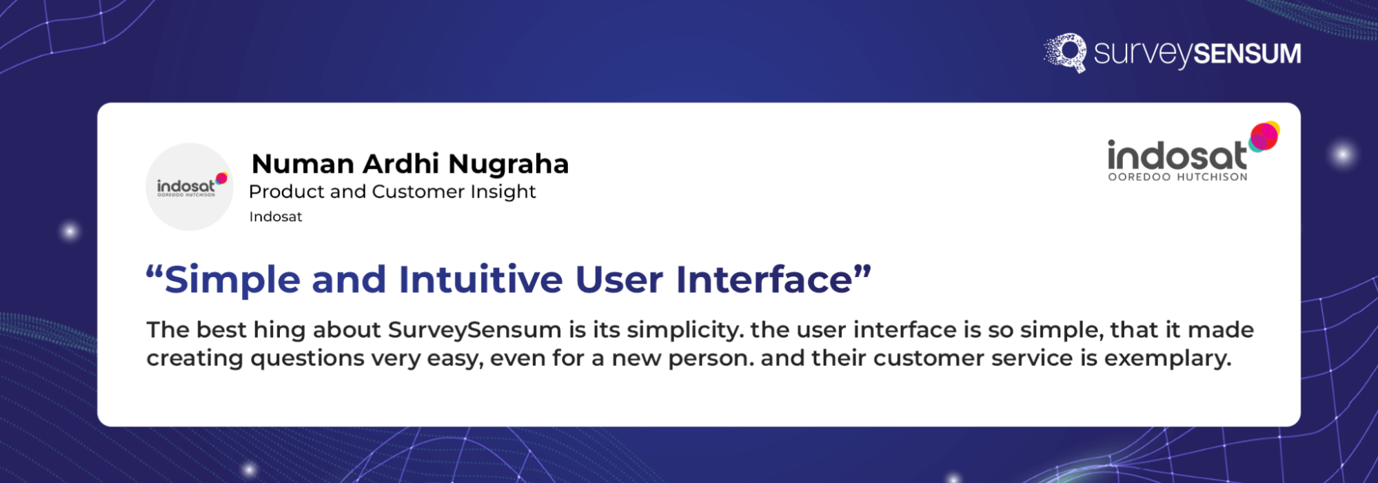 The image shows a customer review of SurveySensum’s simple and intuitive user interface. 