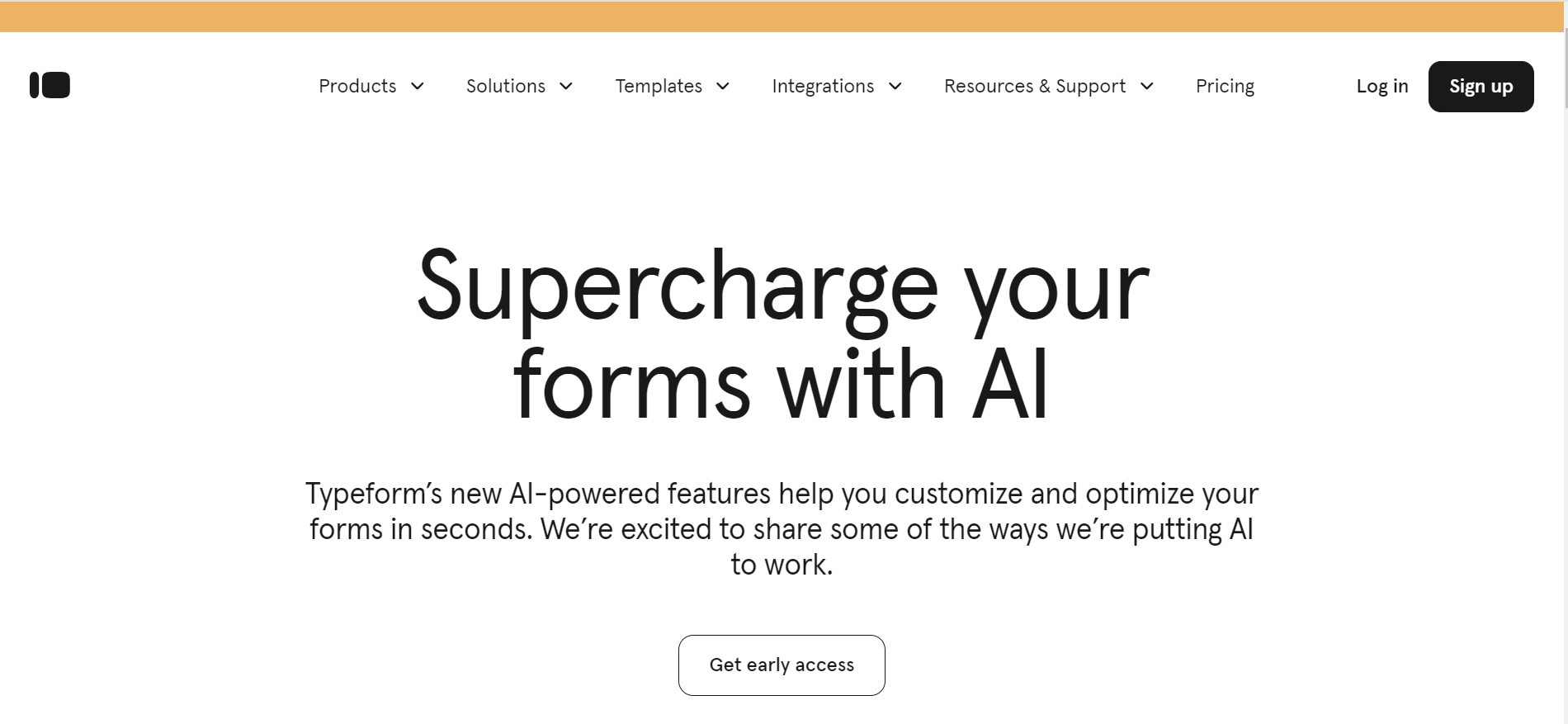 This image depicts the screenshot of Typeform’s homepage which is an AI survey tool 