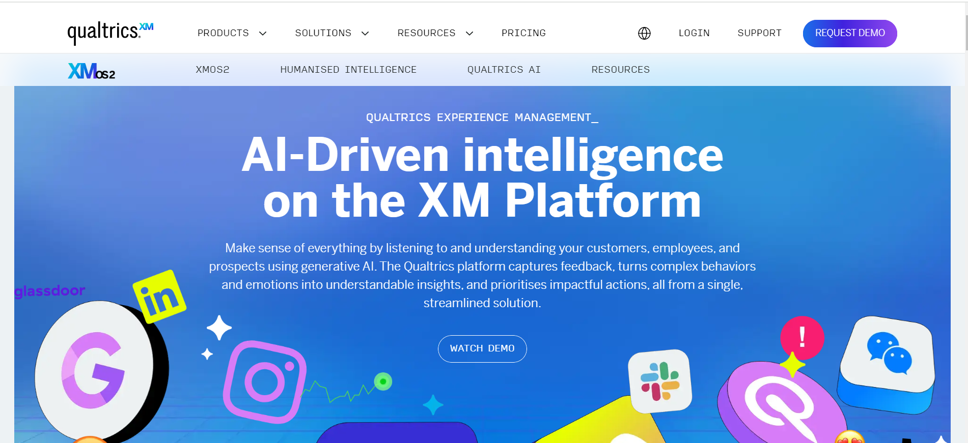 This image depicts the screenshot of Qualtrics XM homepage dedicated to its AI text analysis tool.