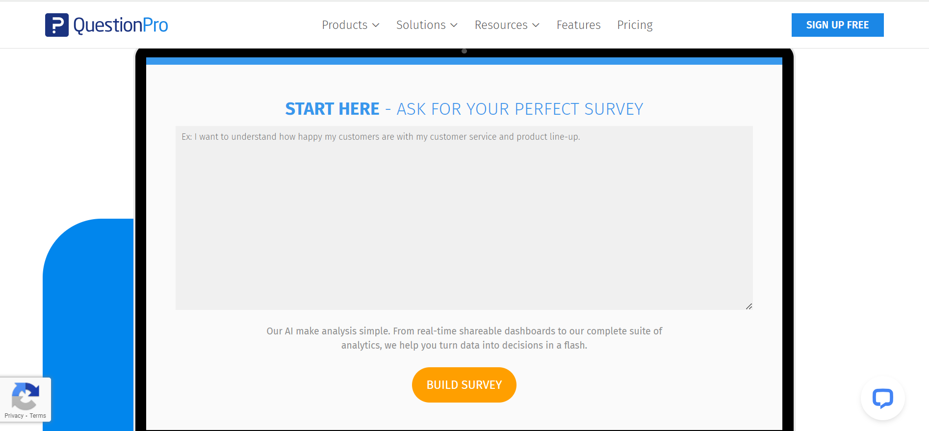 This image depicts the screenshot of the homepage of QXBot, the AI feedback tool from QuestionPro 