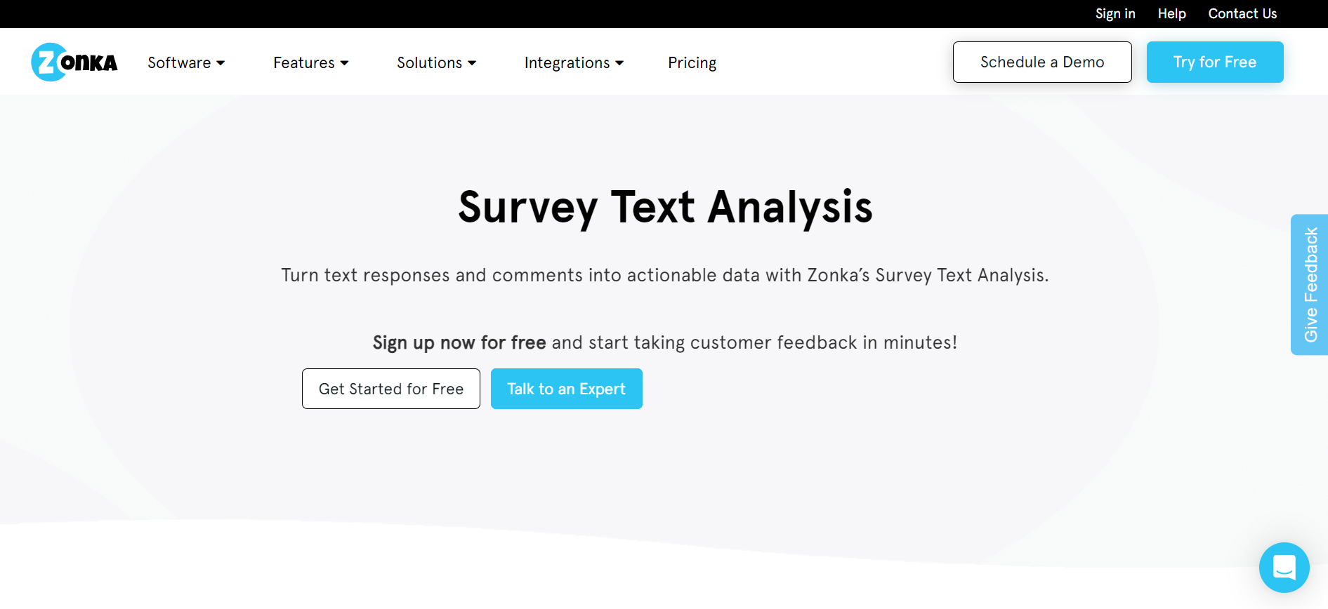 This image depicts the screenshot of Zonka Feedback’s page depicting text analysis features.