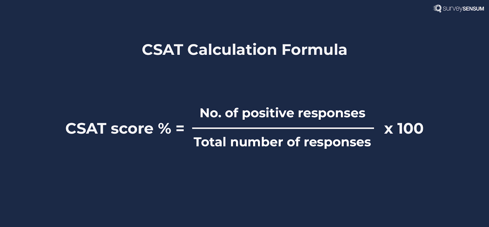 The image shows the CSAT calculation where the score is calculated by dividing no.of positive responses by total number of responses and multiply by 100 to get the percentage.