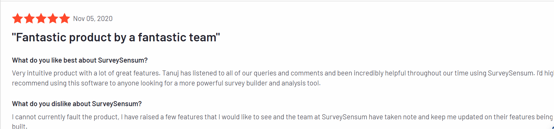 This image depicts the screenshot of Surveysensum’s reviews on the product review platform G2