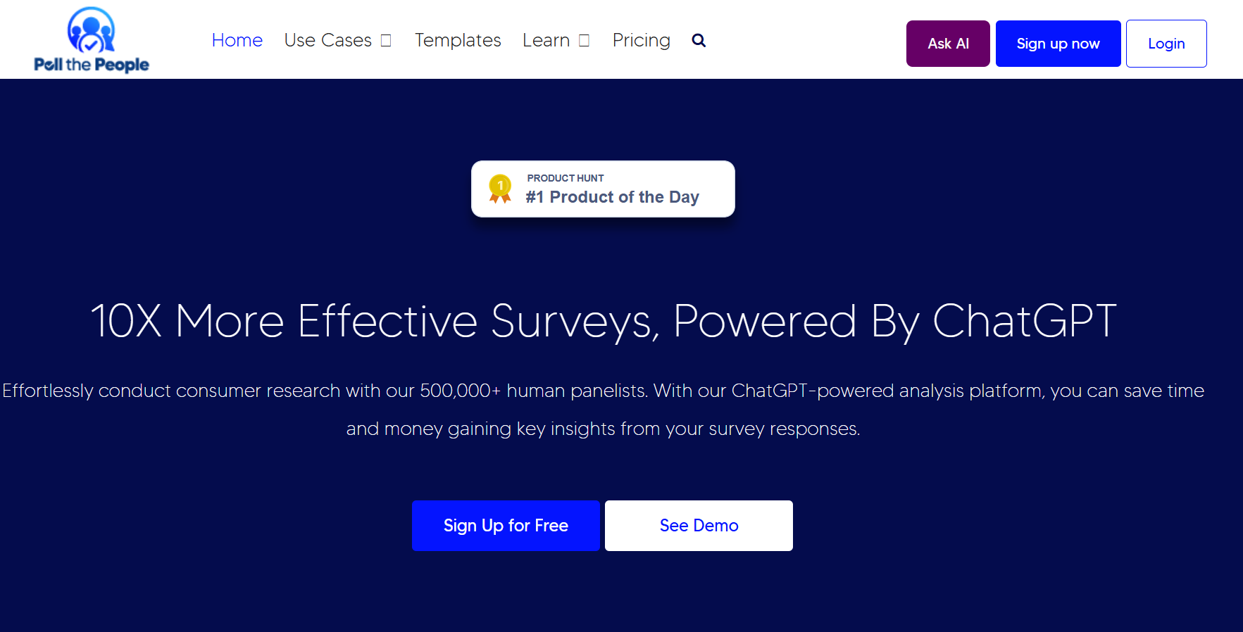 An image showing the Poll the People homepage - the tenth AI survey tool 