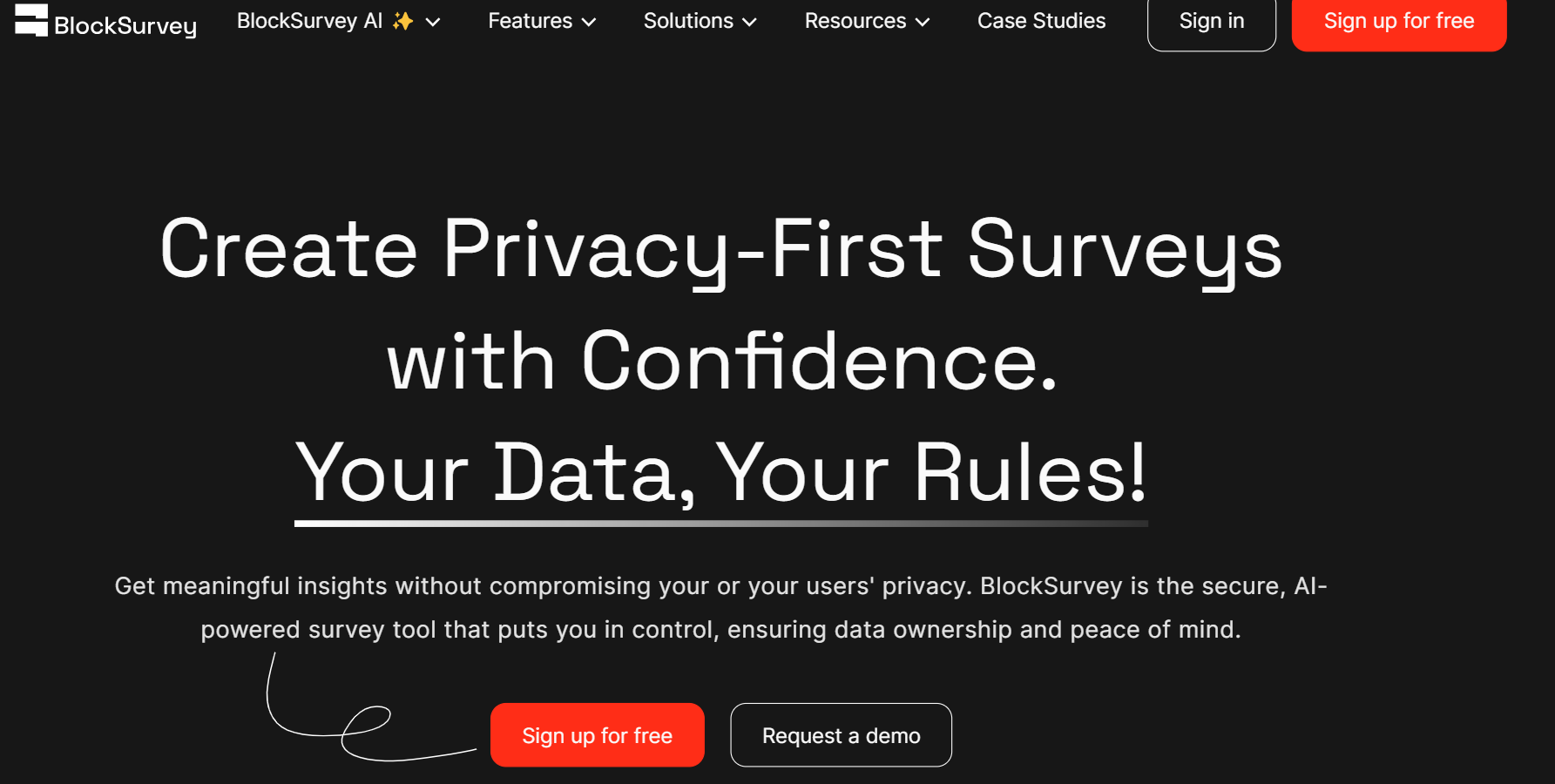 An image showing the BlockSurvey homepage - the eleventh AI survey tool 