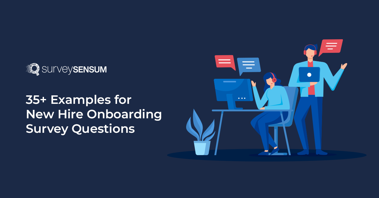 The banner image of the blog on the topic, 35+ Examples for New Hire Onboarding Survey Questions