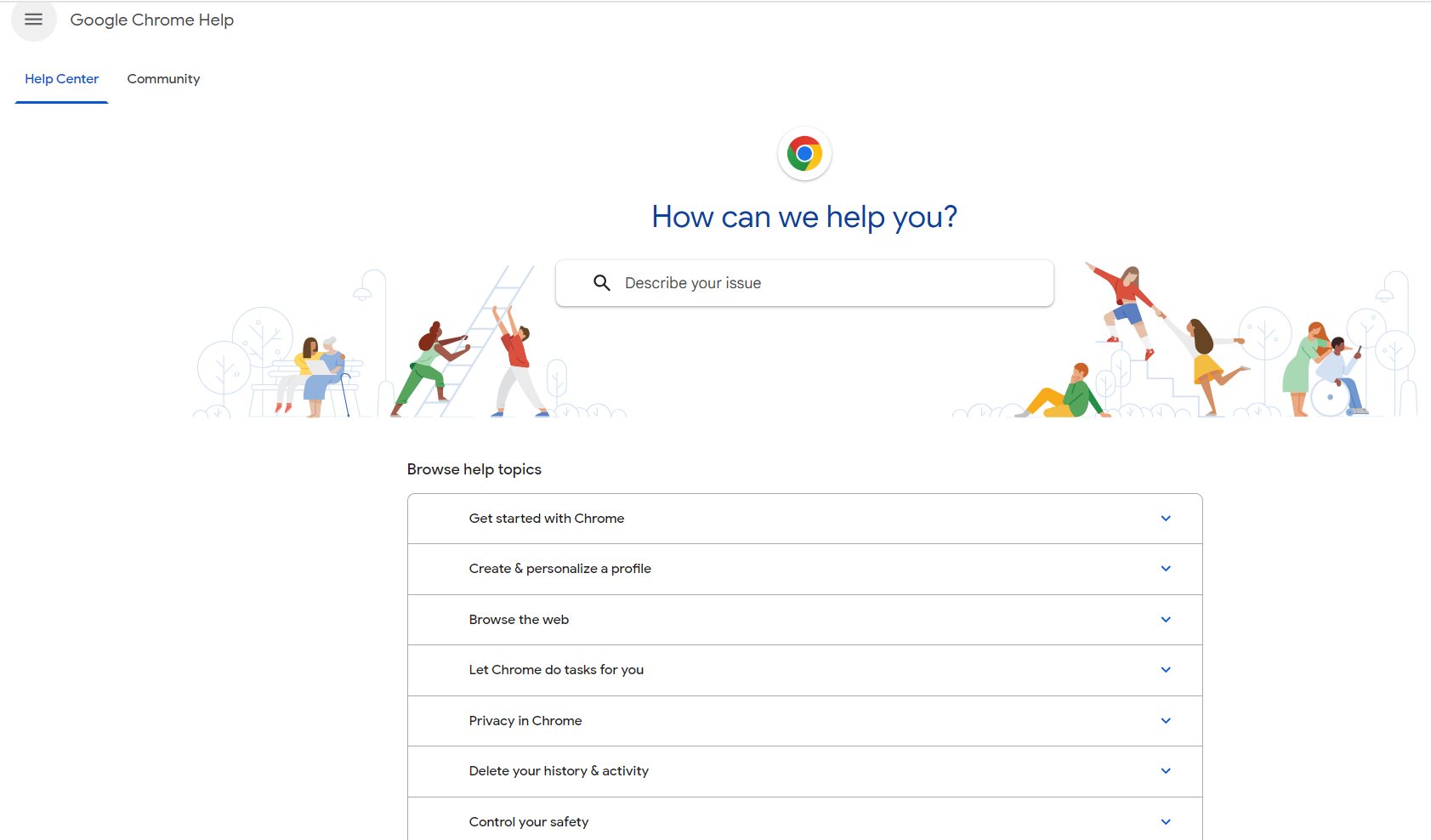  The image shows the Google Help page where users can get help by selecting any of the pre-designed topics. 