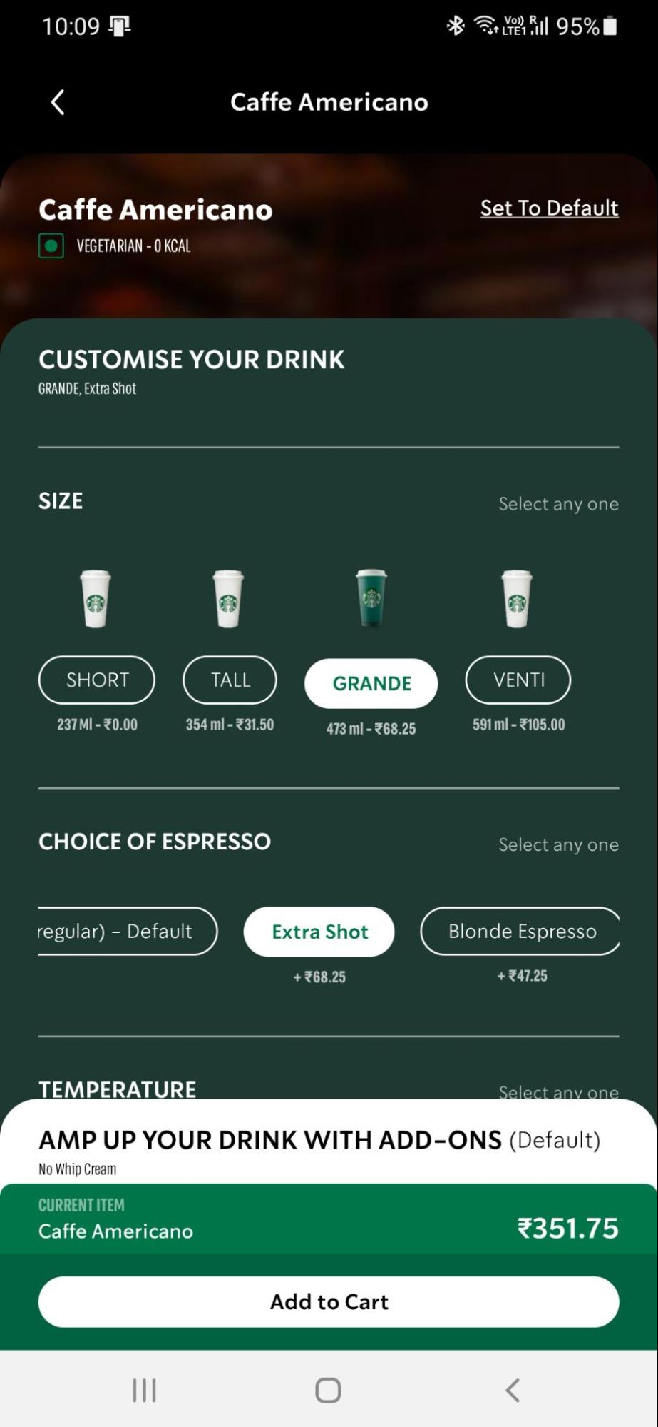 The image shows the Starbucks mobile app where customers can order their drinks, customize them, pay, and pick them up at the store.