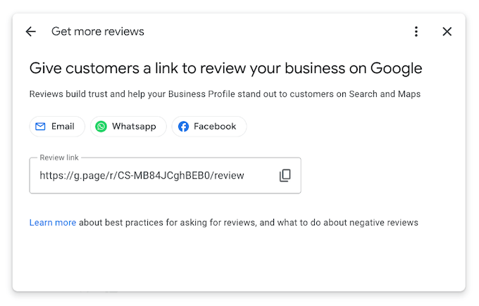 An image showing Google Review URL to copy and share on multiple platforms to increase Google Reviews.