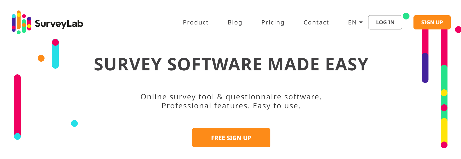 The image shows the homepage of SurveyLab - one of the seventh Salesforce survey tools. 