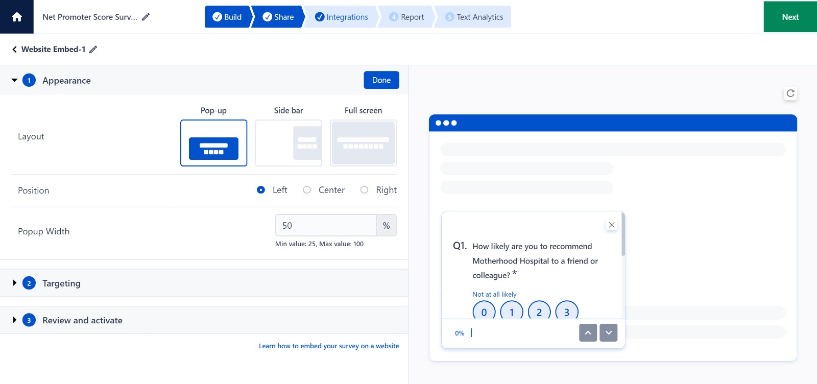 An image showing a pop-up survey with a clear CTA to give a review, on the SurveySensum tool, sent when the user has used the tool. 