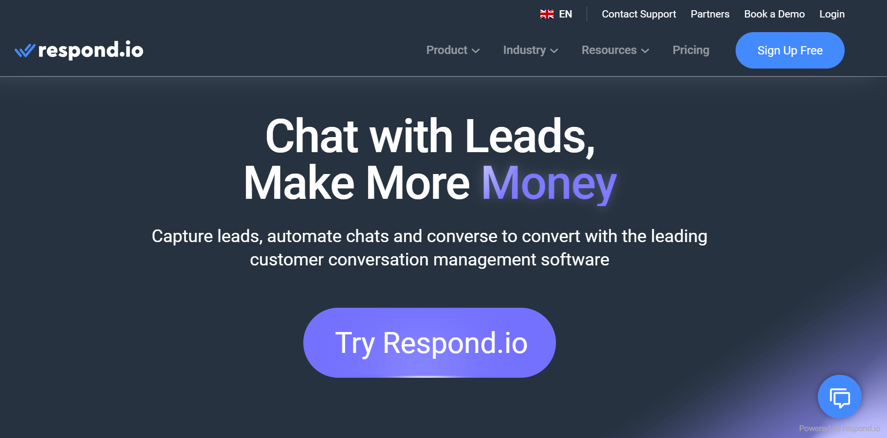  The image shows the homepage of Respond.io - one of the fifth customer communication management tools. 