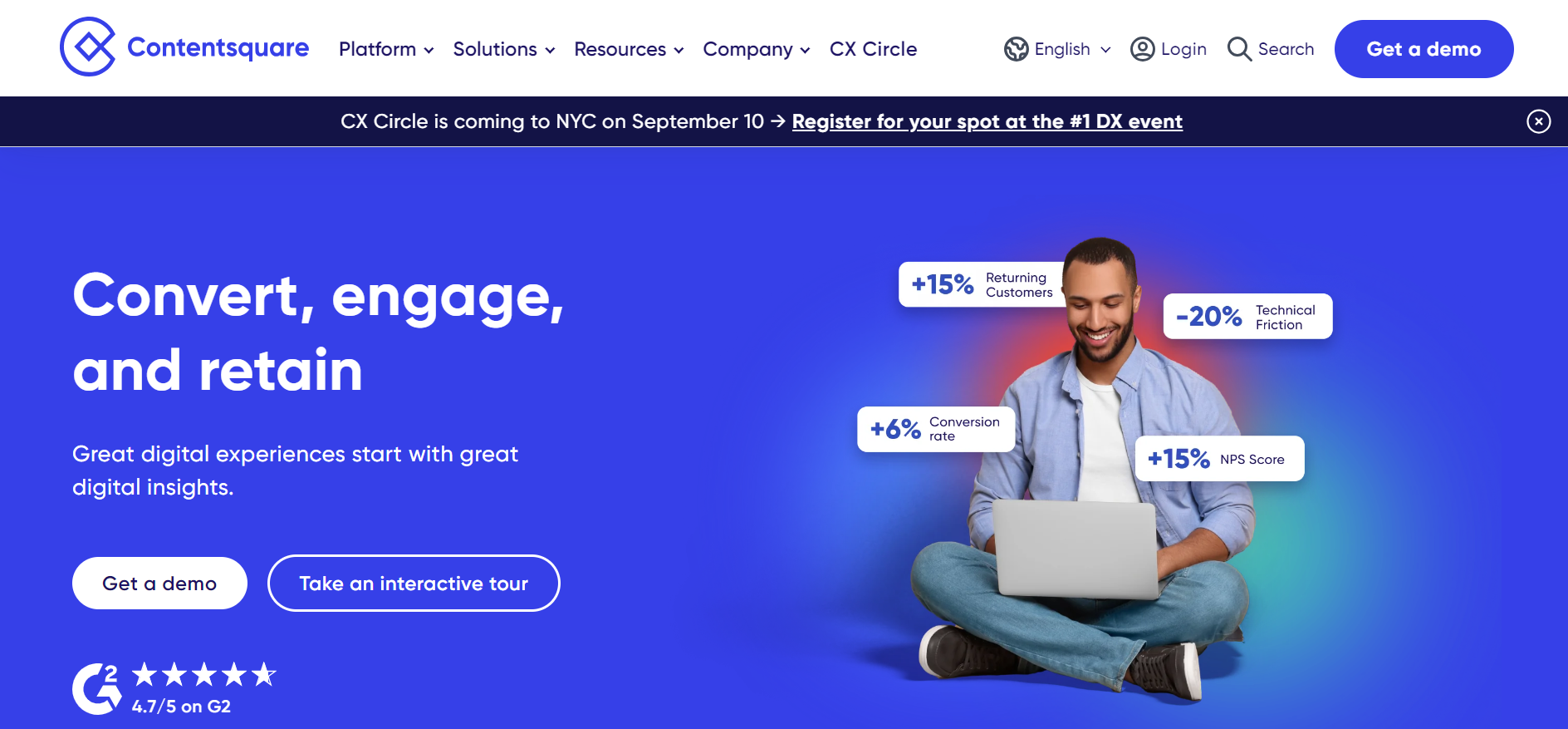 The image shows the homepage of Contentsquare - one of the fourth customer journey analytics tools.