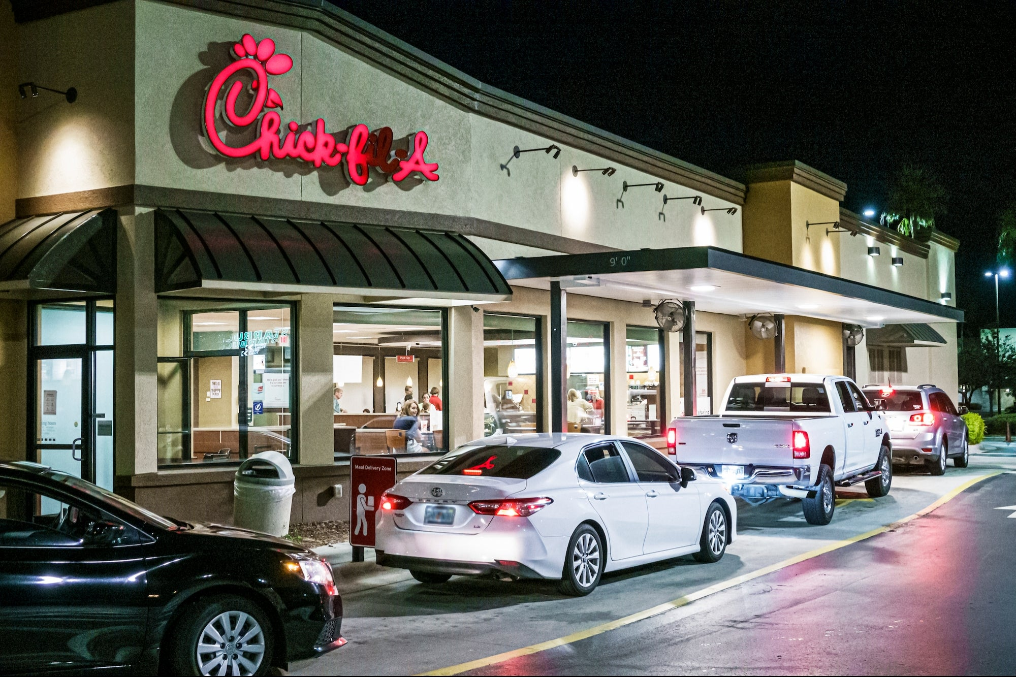 The image shows a Chick-fil-A drive-thru.