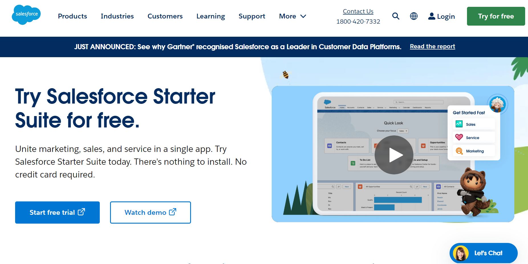 The image shows the homepage of Salesforce Service Cloud - one of the third customer communication management tools.