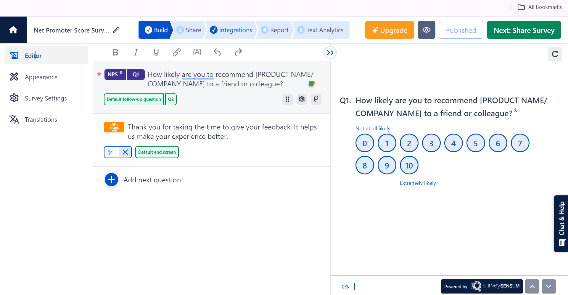  An image showing NPS follow up question created on SurveySensum 