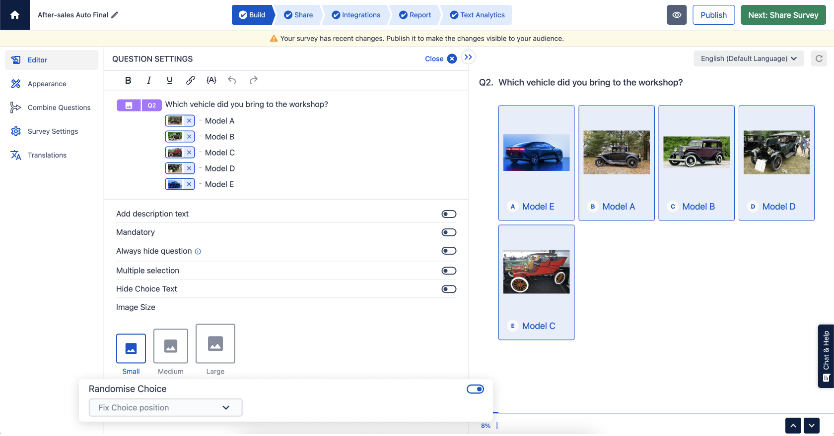 An image showing image multiple choice question survey created on the SurveySensum tool 