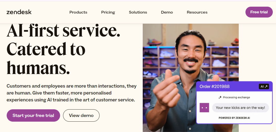 An image showing the third customer experience tool, Zendesk’s homepage