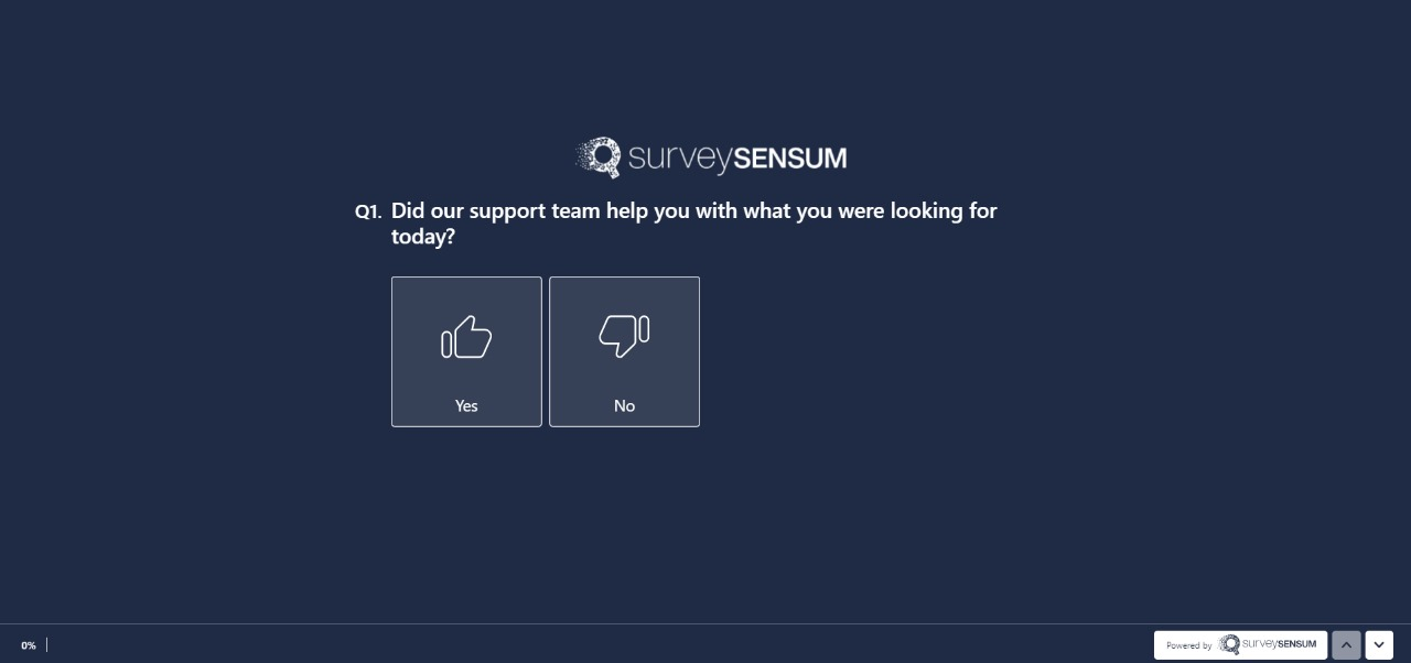 An image showing a thumbs up/down multiple choice question survey created on the SurveySensum tool 