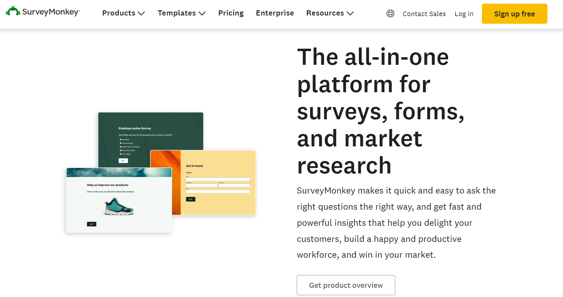 The image shows the homepage of SurveyMonkey - one of the first Numr alternatives. 