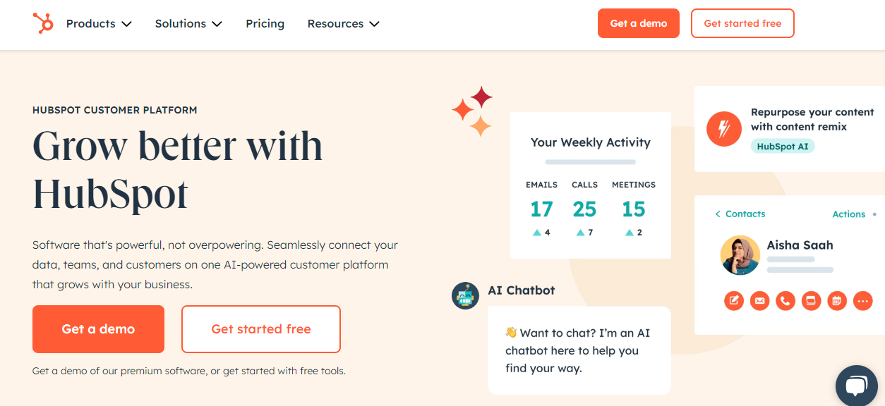 An image showing HubSpot’s homepage, which is among the best customer service companies 