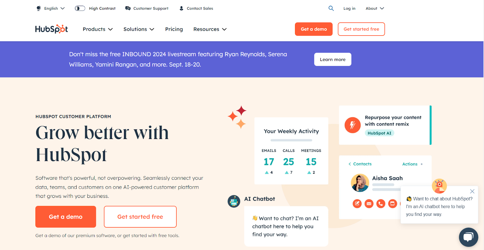 An image showing the fifth LitmusWorld alternative, the HubSpot homepage