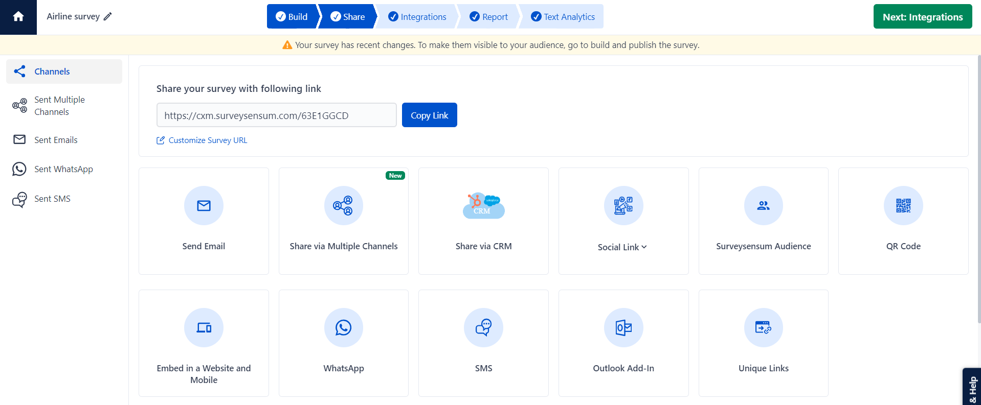 This is the image of the different survey distribution channels like email, SMS, WhatsApp, etc.