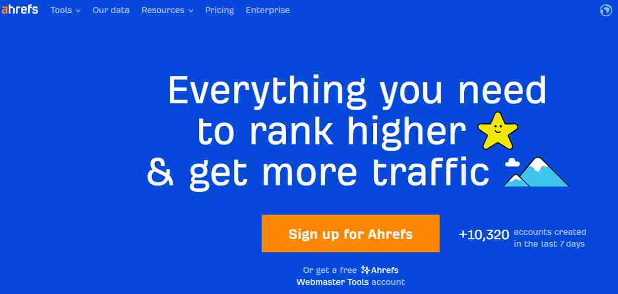 An image showing the second website optimization tool, Ahrefs homepage