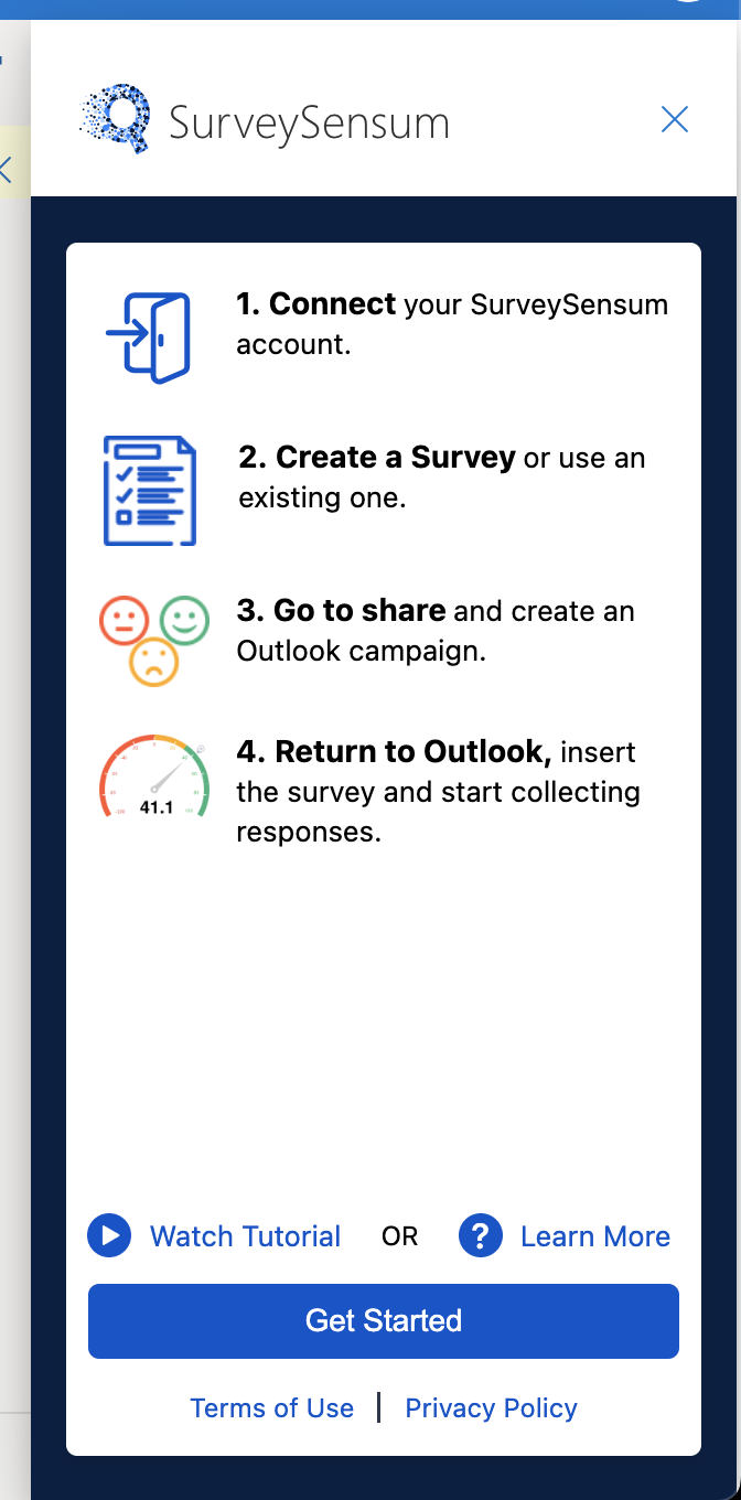  The image shows how to get started with SurveySenusm by signing up or logging in to authenticate. 