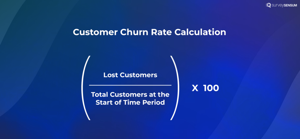 An image showing the calculation of a key customer satisfaction metric— Customer Churn Rate.