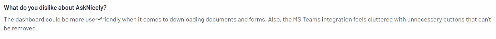  A screenshot of AskNicely customer support review given on G2 review talking about limited dashboard capabilities