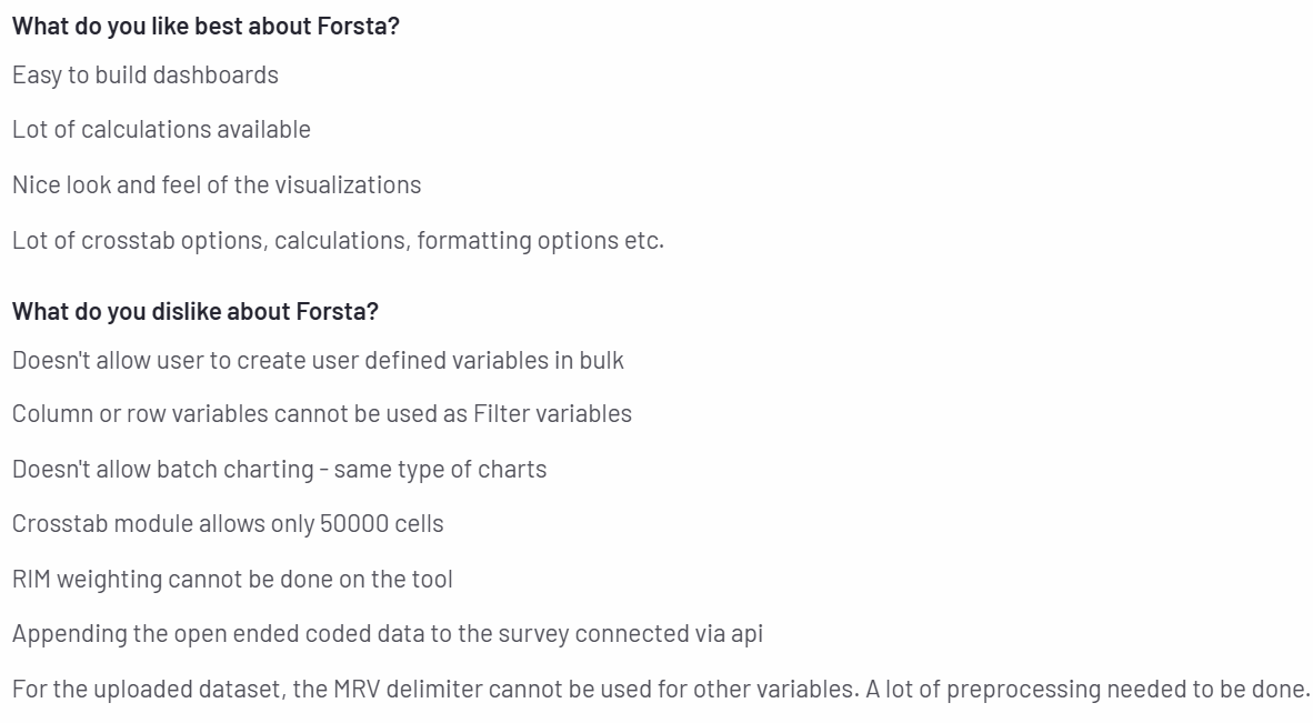 The image shows a customer review of Confirmit tool on G2 platform. 