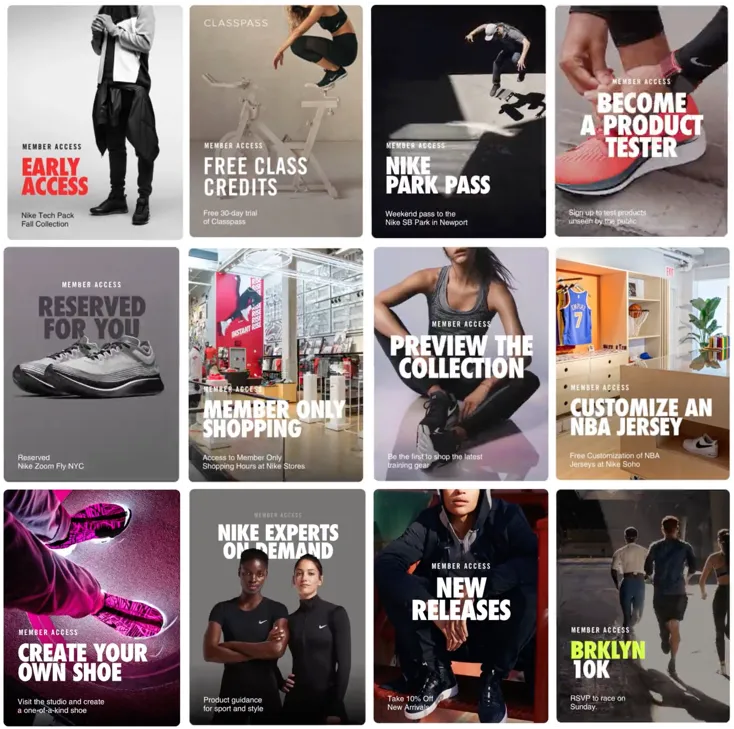 The image shows the various benefits of the NikePlus loyalty program such as personalized shoe designs, early member access, free class credits, etc. These benefits make Nike’s loyalty program an effective strategy for boosting Nike NPS score. 