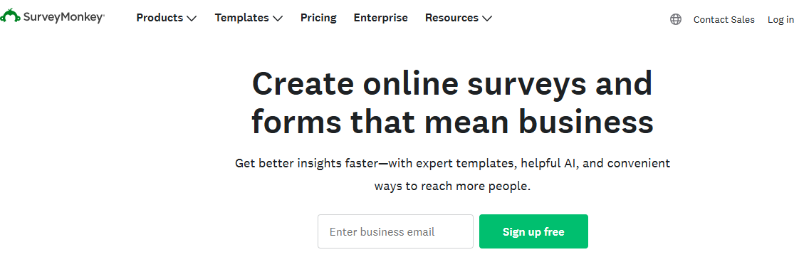 An image showing the homepage for SurveyMonkey, one of Confirmit alternatives. 