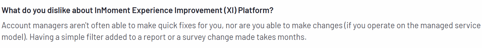  The image shows a customer review of InMoment on the G2 platform on how the platform is not intuitive. 