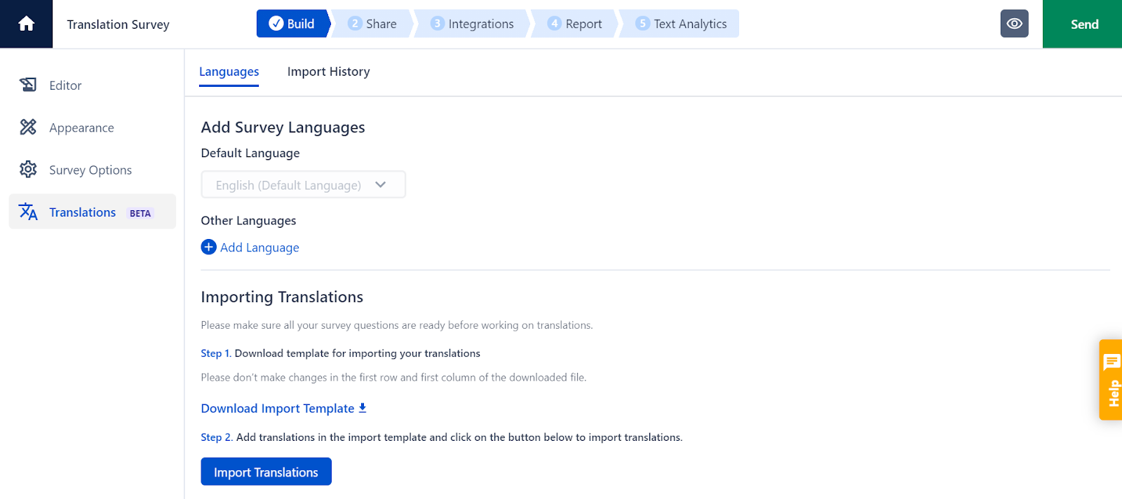 An image showing how to configure language settings for a multilingual survey.