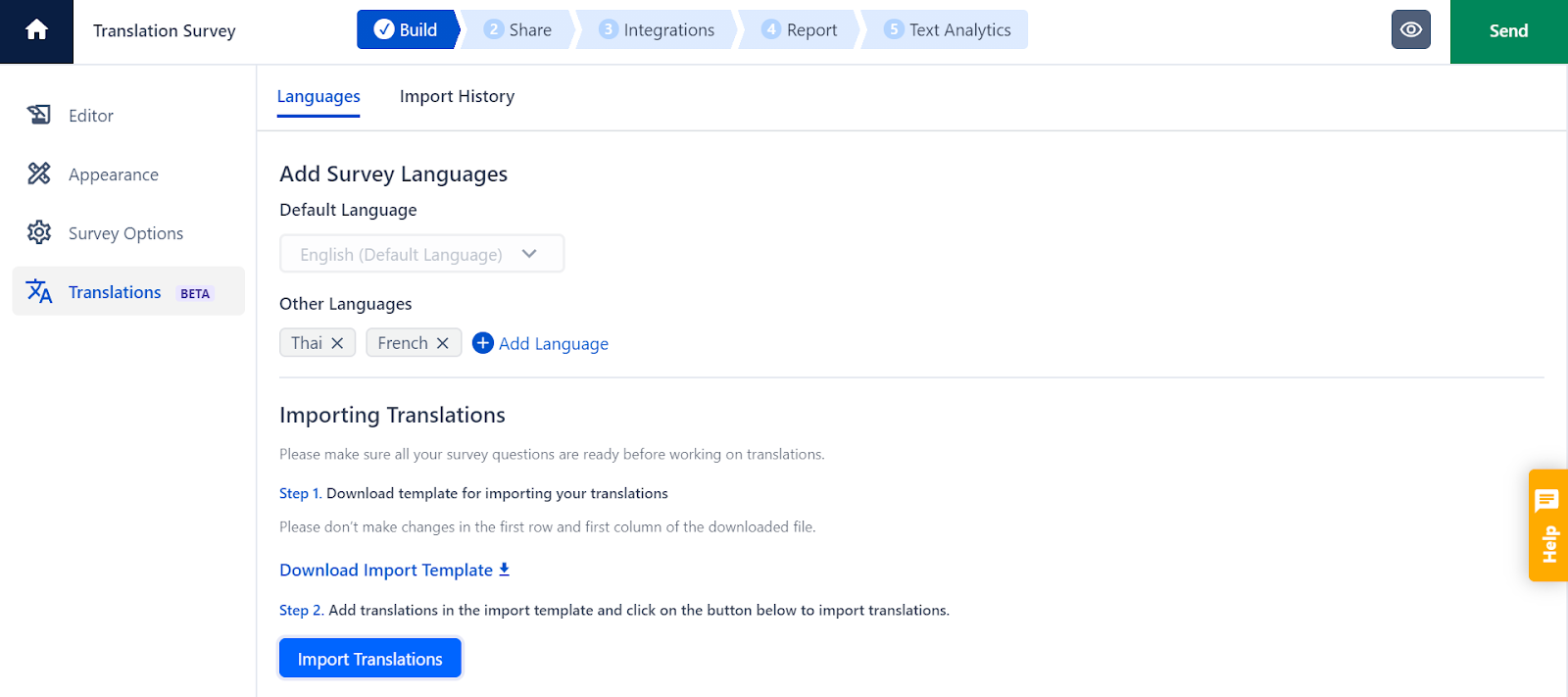 An image showing how to save and import survey template in SurveySensum.