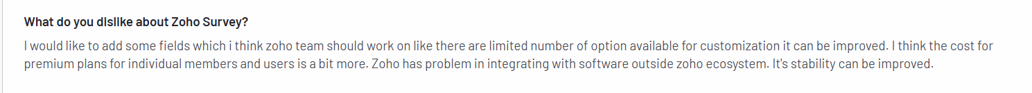 This image shows the dislikes of zoho