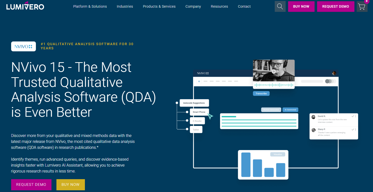 The image shows the homepage of NVivo - the second text analytics tool