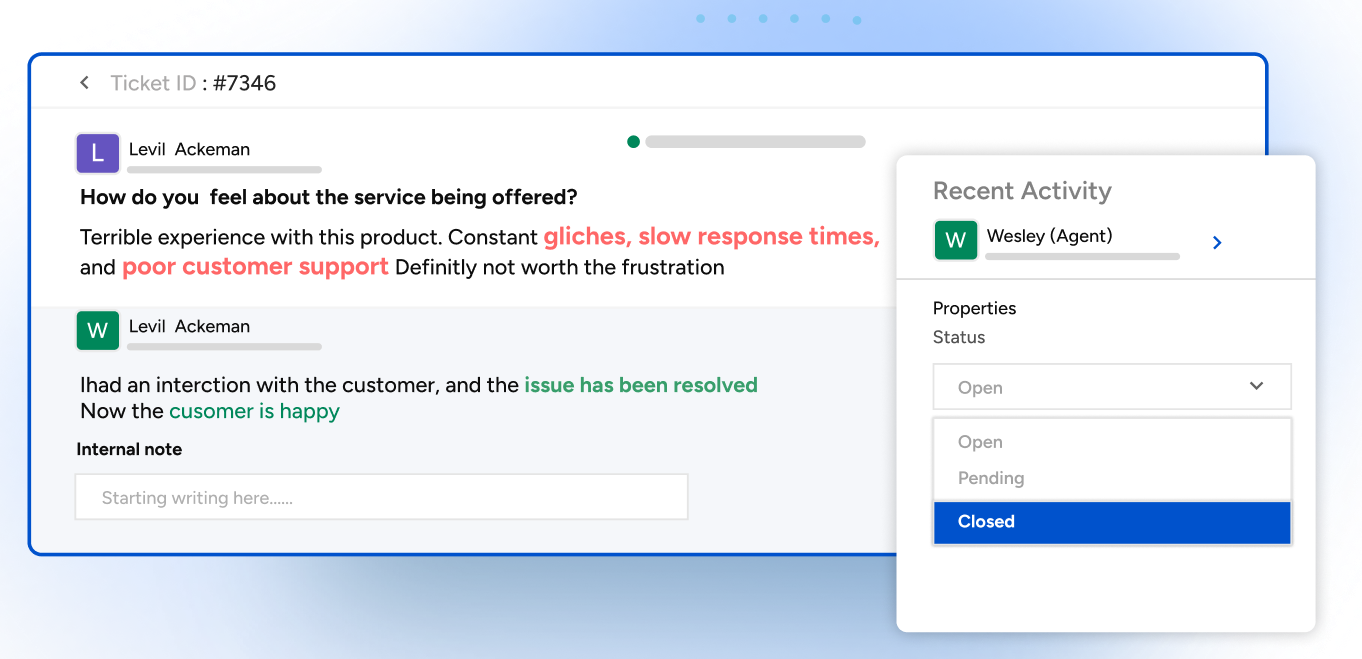 The image shows SurveySensum’s real-time ticketing system that enables a closed-loop mechanism.