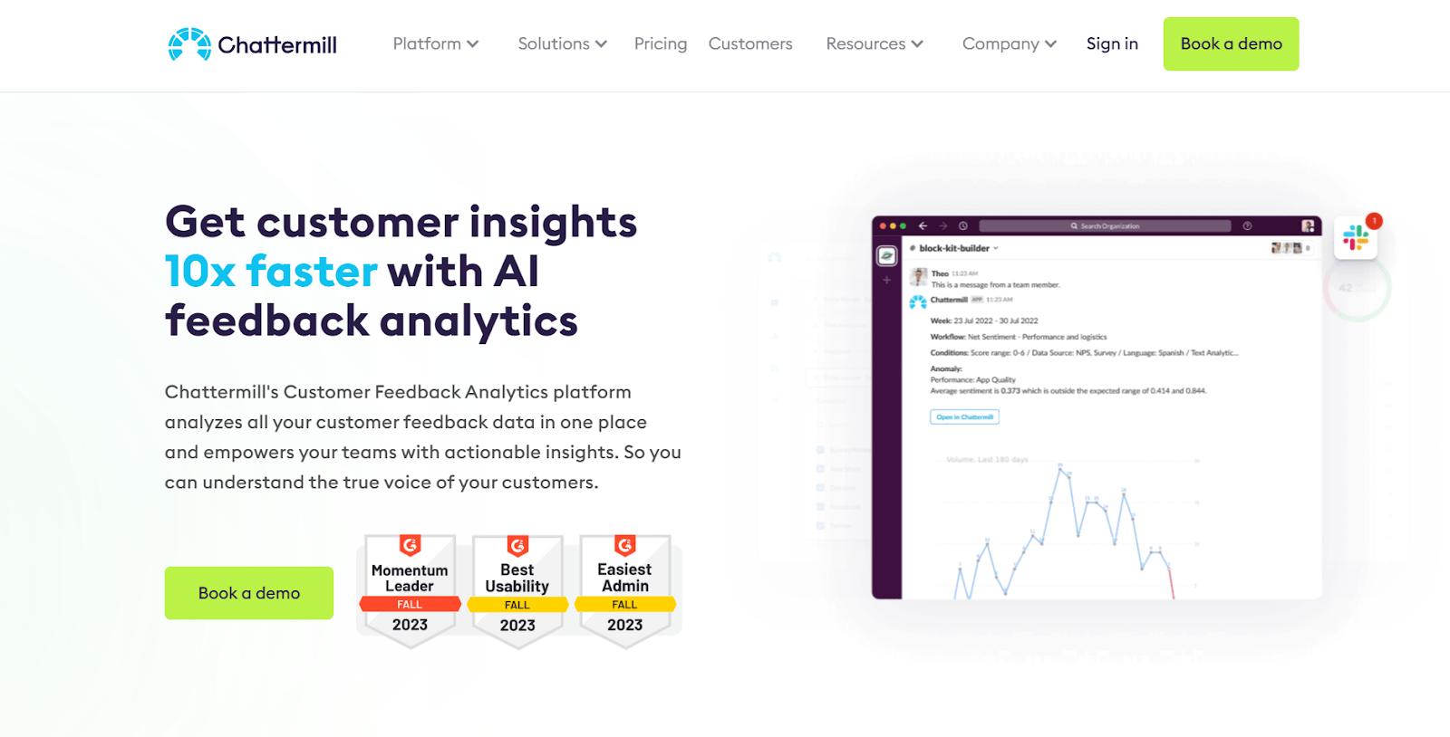 The image shows the homepage of Chattermil - the third text analytics tool