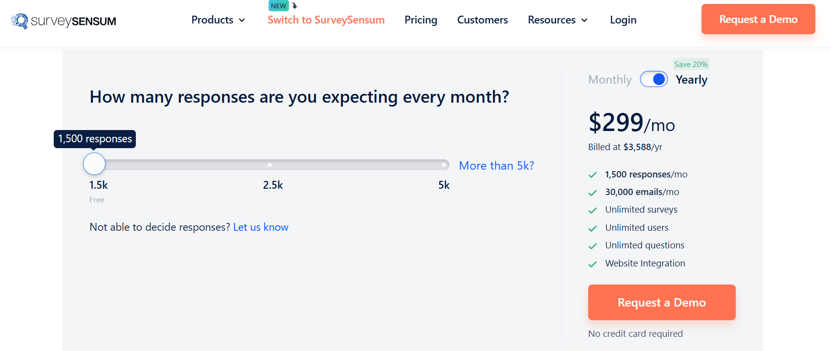 The image shows the SurveySensum pricing detail.